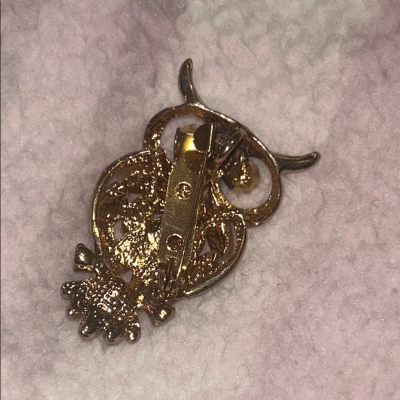 Gold Owl Brooch with Black Accents - Picture 2 of 3